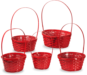 S/5 Red Round Bamboo Baskets
