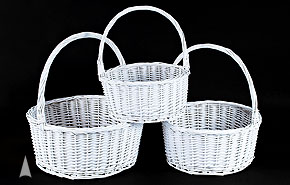 S/3 White Round Willow Baskets